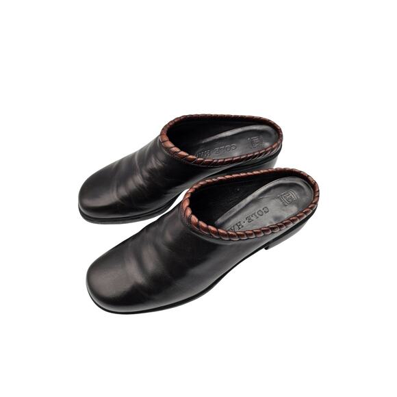 Cole Haan Studio Black Leather Brown Woven Collar Mule Sz 7.5N Braided - Picture 2 of 8